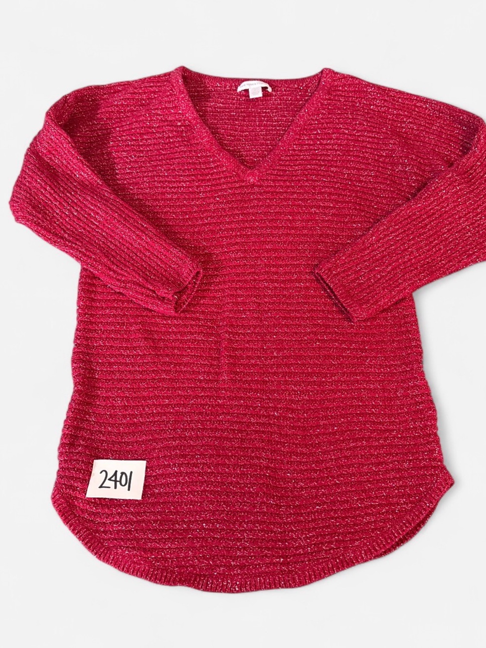 New York & Company Sparkle V-Neck Sweater - Magenta